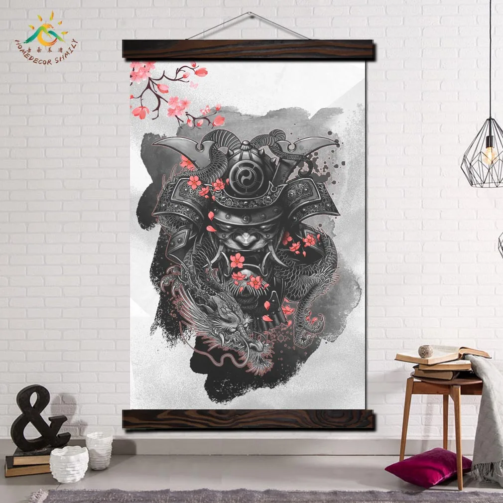 Самурай в Cherry Modern Wall Art Принт Поп-Арт Плакаты и Принты Scroll Холст Картины Настенные