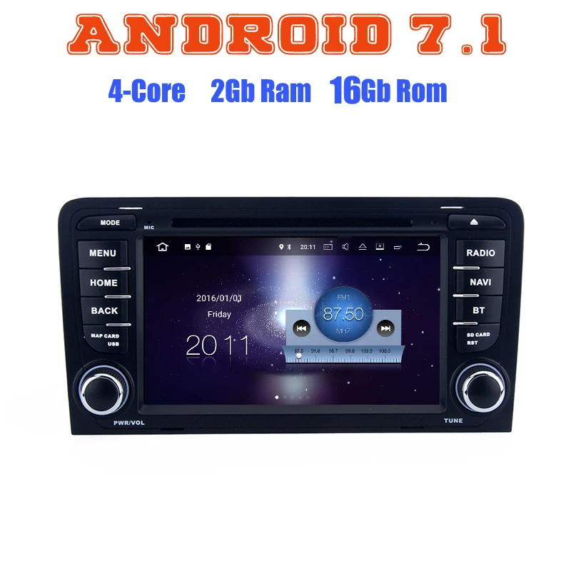

Quad core Android 7.1 car dvd gps player for audi A3 S3 with 2G RAM+16G ROM USB wifi 4G RDS auto audio NAVI sat