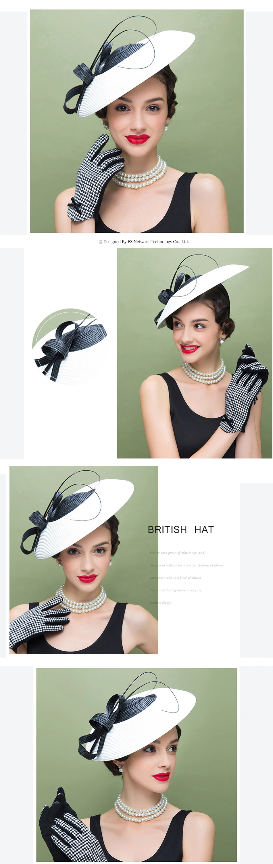 FS вуалетки, церковные шляпы для женщин, элегантные женские черно-белые свадебные шляпы, соломенные шляпы для женщин