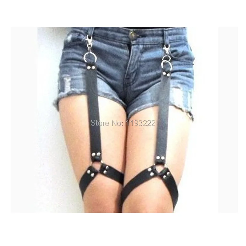 Подвязки для шорт в стиле панк кожаные ног с заклепками ручной работы