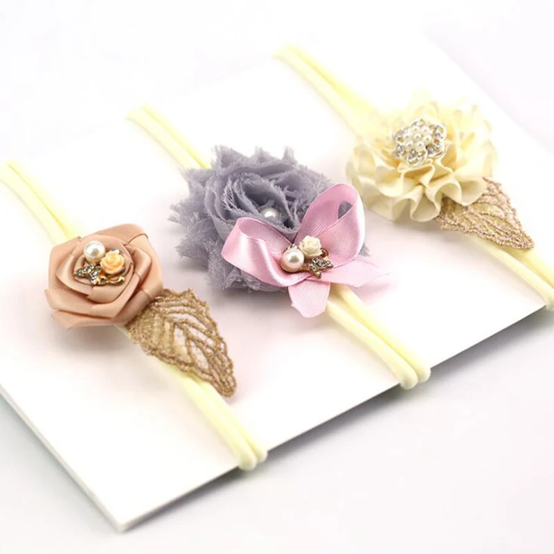 3 Pcs Baby Chic Headband Crown Flower Bows Girl Newborn Elastic Baby Hair Band