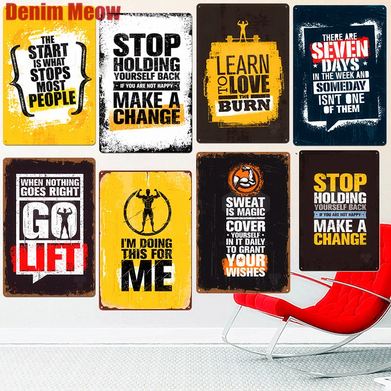 Retro Fitness Exercise Plaque Metal Tin Signs Gym Painting Make A