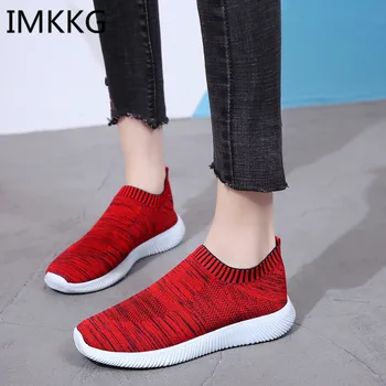 

Women Knitting Slip On Autumn Flat Loafers Lady Plus Size Comfort Breathable Mesh Sneaker Walking Shoes Female Fashion V417
