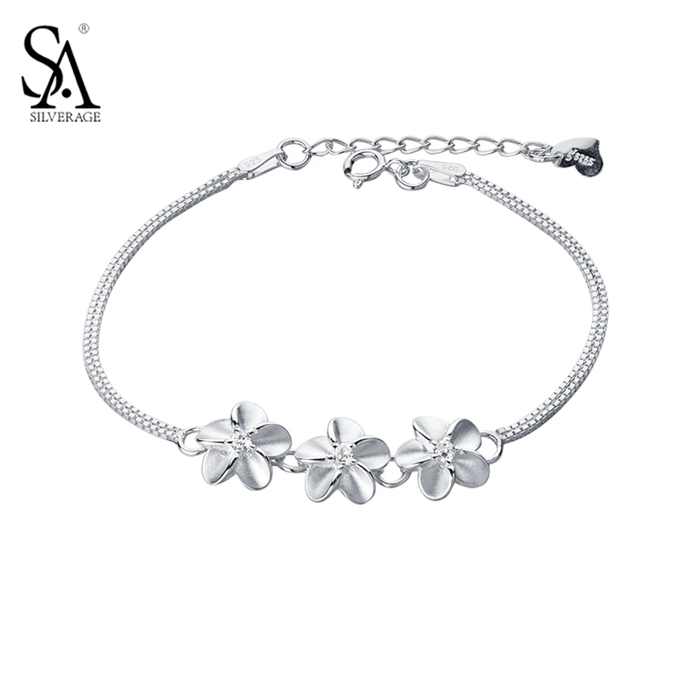 925 Sterling Silver Flowers Charms Chains Bracelets for Wedding 2017 New Classic Original