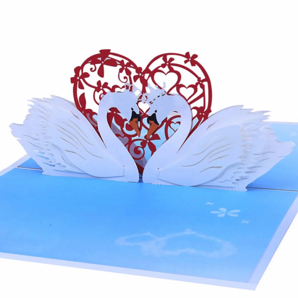  3D Pop Up Swan Greeting Cards Birthday Wedding Valentine Anniversary Invitations - 32916234619