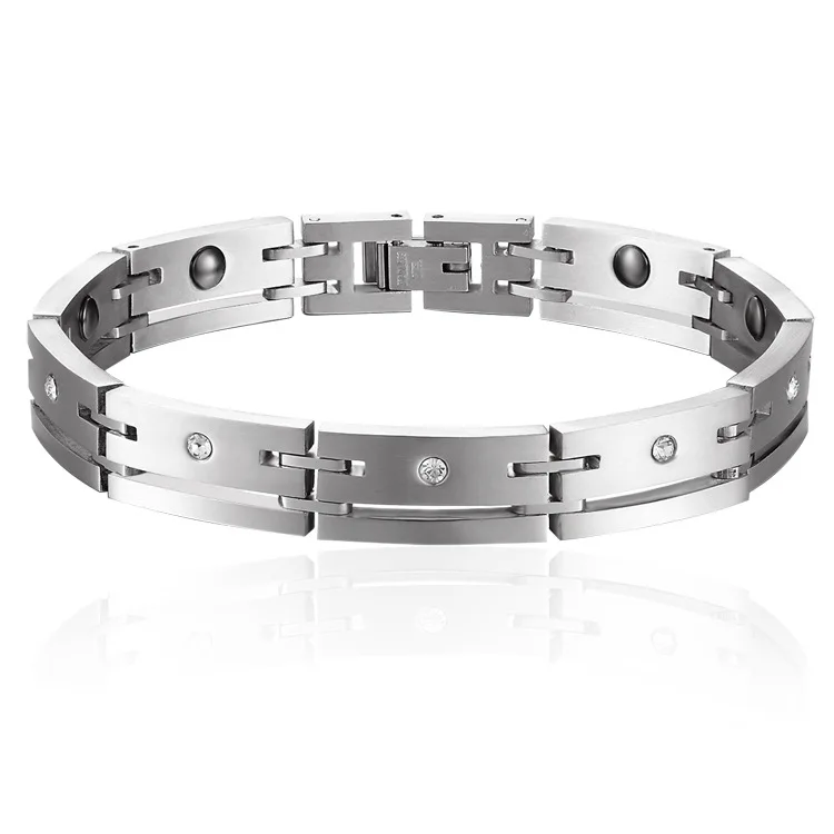 Элегантный Нержавеющая сталь энергия здоровья магнитный браслет с магнитом Стразы ЛЮБОВЬ Дружба Браслеты для мужчин