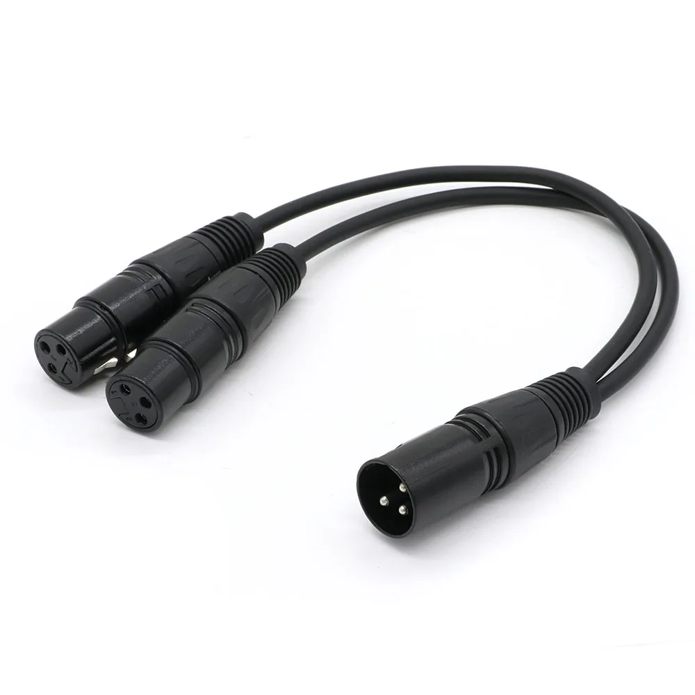 

3 Pin Jack XLR Male to 2-Female XLR Microphone Cable Audio Extension Cord 0.3M for Amplifier Microphone Speaker