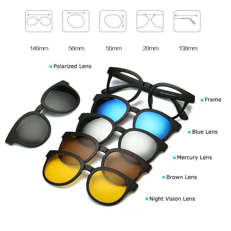 Модная оправа для очков для мужчин и женщин, 5 шт., солнцезащитные очки на застежке, Поляризованные Магнитные очки для мужчин, для вождения, для близорукости, оптические, RS120 - Цвет оправы: RS120 C04