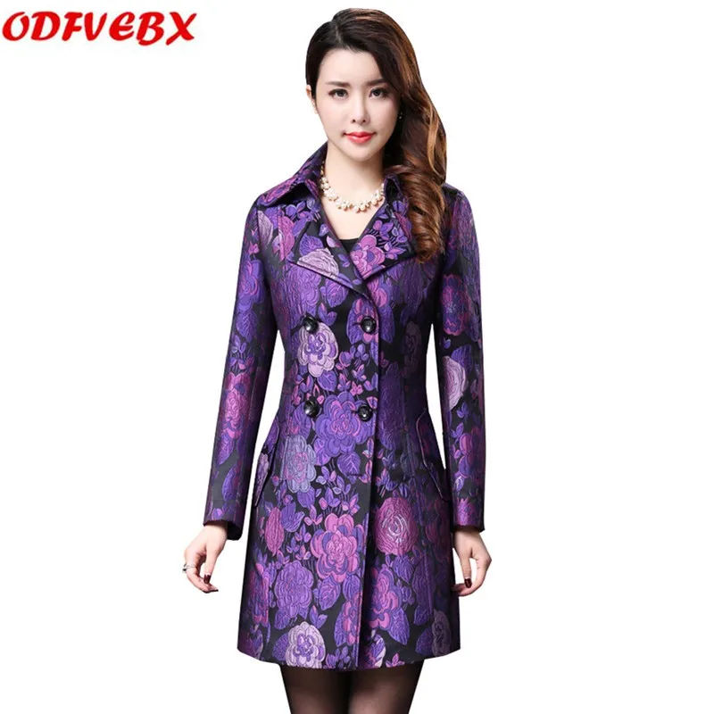 

medium long size women's windbreaker coat 2018New slim autumn outerwar Lace jacquard elegant Middle-aged mother clothing jacket