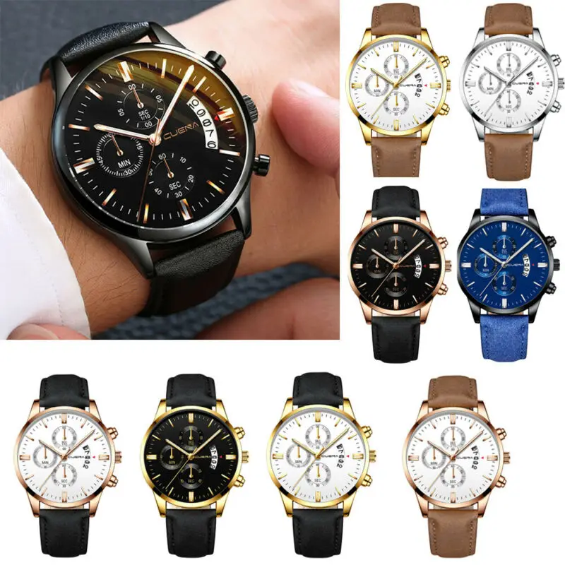 

Hirigin 2019 Fashion Men's Stainless Steel Case Leather Band Quartz Analog Wrist Watch Bracelets