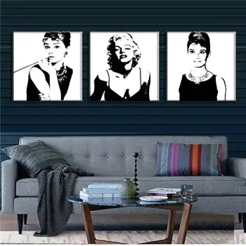 

3 Pcs Vintage Poster Portrait Oil Painting Canvas Wall Art Picture Marilyn Monroe And Audrey Hepburn Canvas Prints Pictures