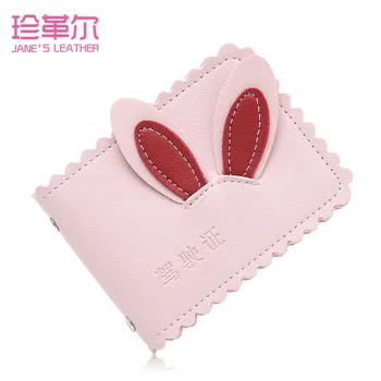 

JANE'S LEATHER Rabbit Ears Women Driver License Holder Business Card Holder Car-Covers For Documents Designer Travel Wallets