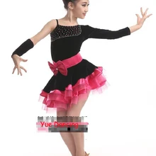 Платье для латинских танцев с одним рукавом для девочек, топы со стразами, дети бальный танцы/Танго, платье латина, детские костюмы для латиноамериканских танцев, танцевальная одежда