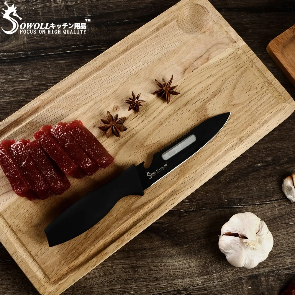 SOWOLL нож из нержавеющей стали " Универсальный 7" Santoku " Кливер разделочный нож 3 шт кухонный нож+ зажим для посуды+ форма для омлета