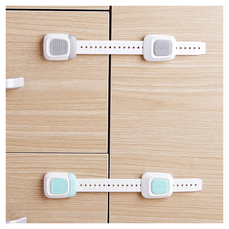 Multi-function double button children 's security lock baby protective equipment anti-folder hand refrigerator lock with 8Pcs Multi-function double button children 's security lock baby protective equipment anti-folder hand refrigerator lock with 8Pcs