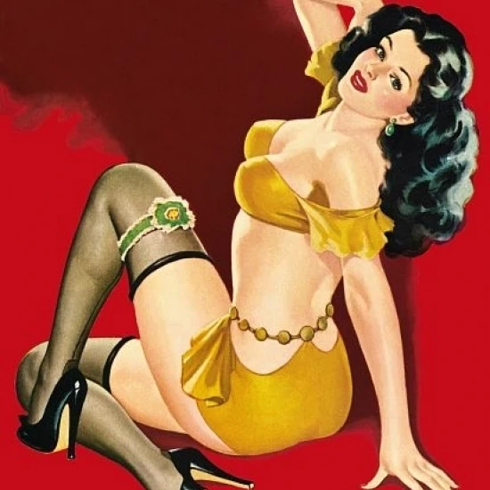 Pinup Brunette With Yellow Short Poster Print (24 x 36)