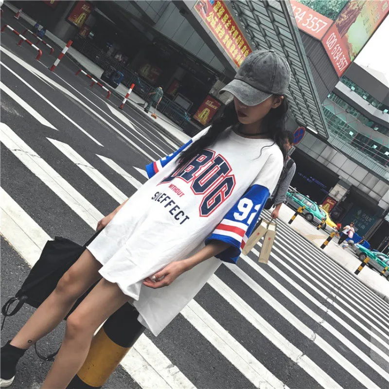 Harajuku, длинная футболка, свободная, с буквенным принтом, женская футболка, свободная, женская футболка, топы, большой размер, летние футболки