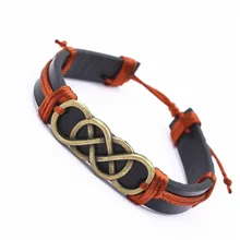 13 цветов, браслет бесконечности, регулируемый черный кожаный браслет, бронзовый металлический, унисекс, цветная веревка, подарок для Него, для мальчиков, для мужчин и женщин