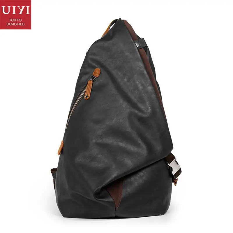 UIYI Brand PU Leather Men Unbalance Bucket Style Backpack Women Travel 14'' Laptop School Shoulder Backpacks Bag Rucksack 150051