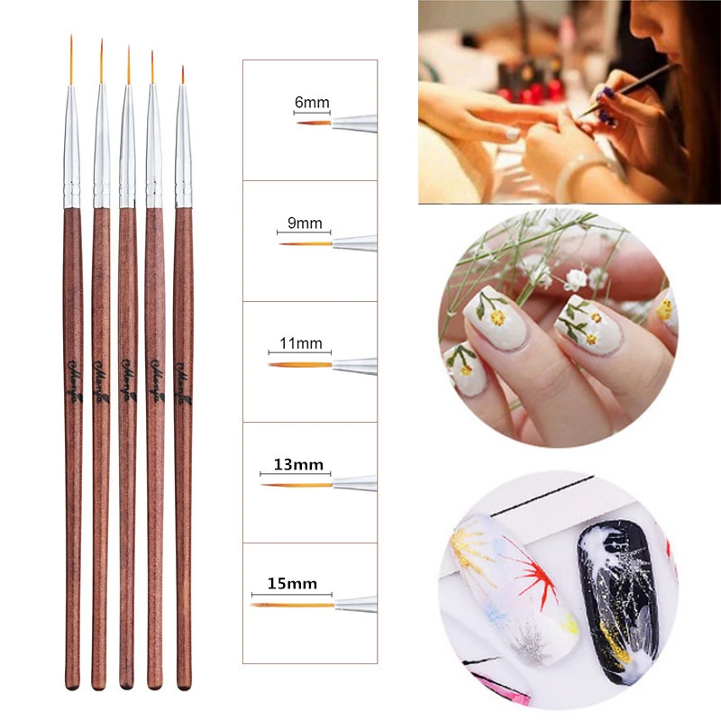 

5PCS Nail Art Liner Brush Ultra-thin Line Drawing Pen Wooden Handle Manicure Tools Painting Pen Professional Nail Brush