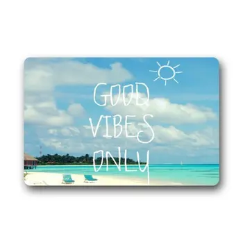 

Blue Sea Beach With Funny Good Vibes Only Quotes Doormats Entrance Mat Floor Mat Door Mat Rug Front Door/Bathroom Mats