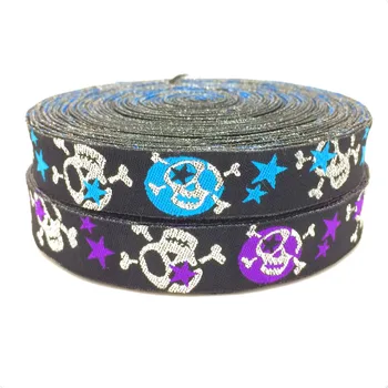 

New lace 5/8' 16mm 10yard/set 100% polyester computer woven jacquard ribbon selling with purple blue Skull stars KTZD15102804
