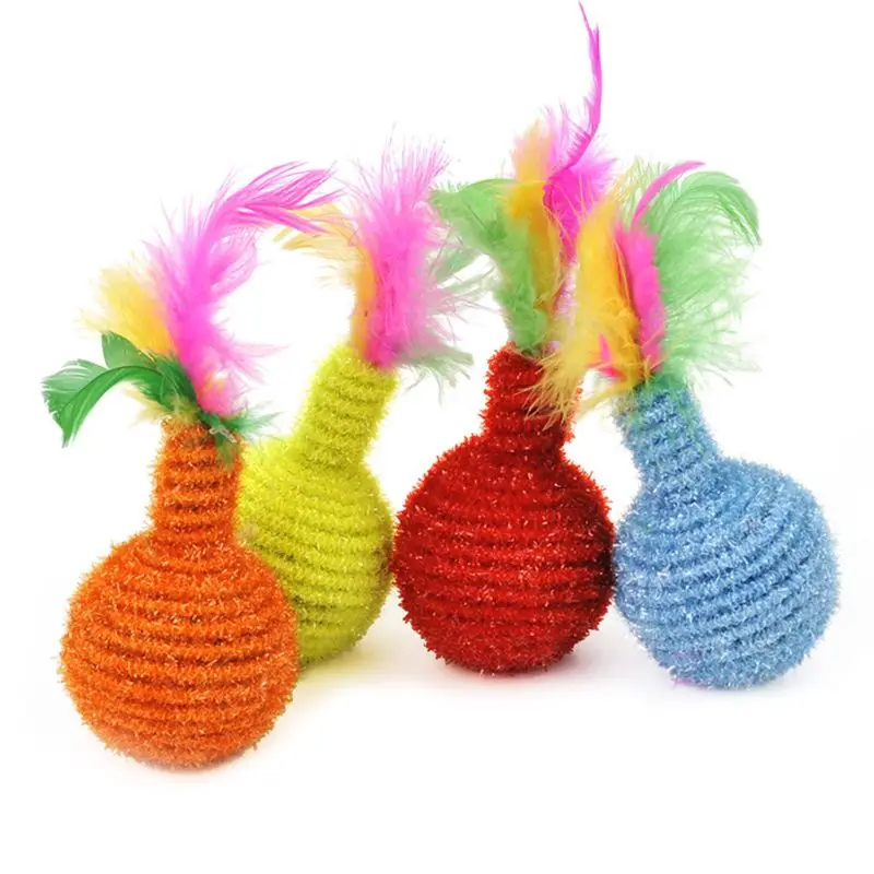 

Cat Teaser Ball Feather Pet Dog Puppy Kitten Colorful Squeaky Chew Play Intelligent Interactive Toys