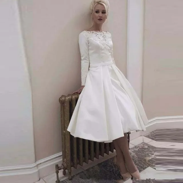 Satin Tea Length Wedding Dress 8