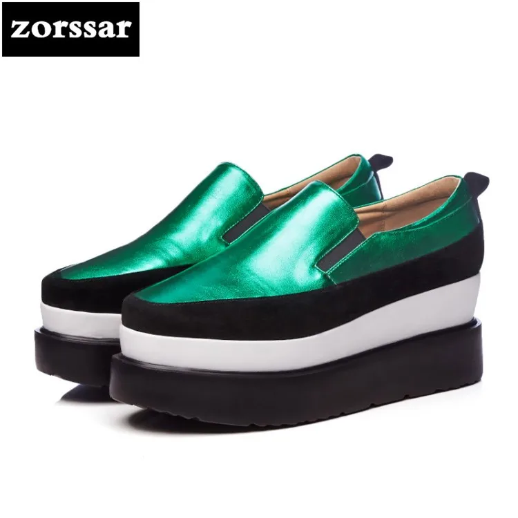 

{Zorssar} 2018 women flat sneakers shoes Genuine Leather Female casual shoes Slip on flats platform Loafers women Creepers shoes
