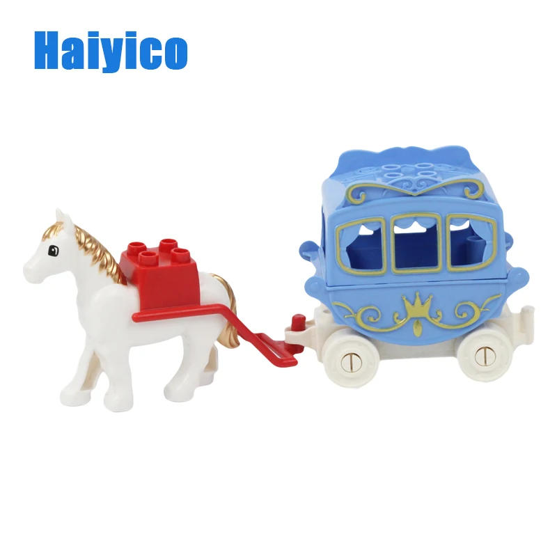 Haiyico карета строительные блоки принцесса совместим с Duplo лошадь прицеп собрать