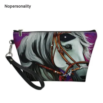 

Nopersonality Small Leather 3d Crazy Horse Print Cosmetic Bag Mini Women Travel Make Up Bags Zipper Makeup Case Waterproof