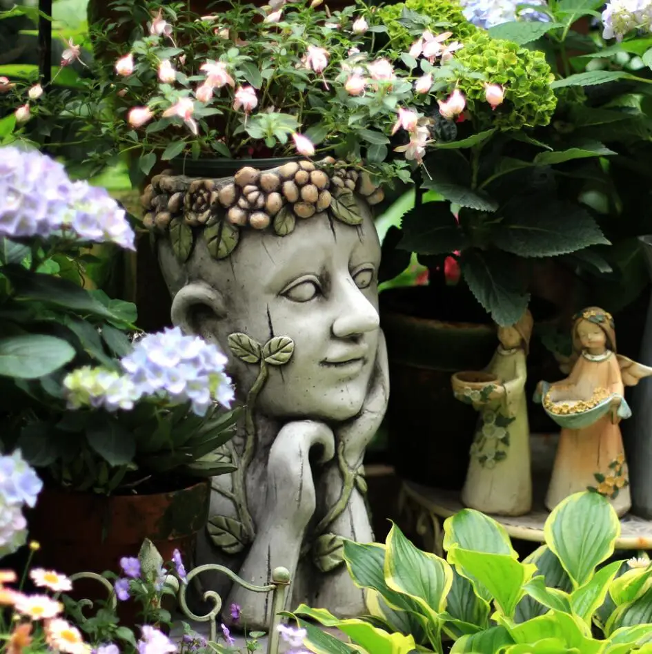 Наружный цемент медитация голова цветочный горшок портрет украшение статуи цветок садовые статуэтки ремесла двора скульптура украшение