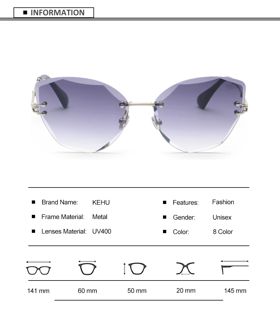 KEHU Новые солнцезащитные очки для Для женщин очки без оправы очки кошачьи глаза Брендовая Дизайнерская обувь Высокое качество оправы солнцезащитных очков UV400 K9400