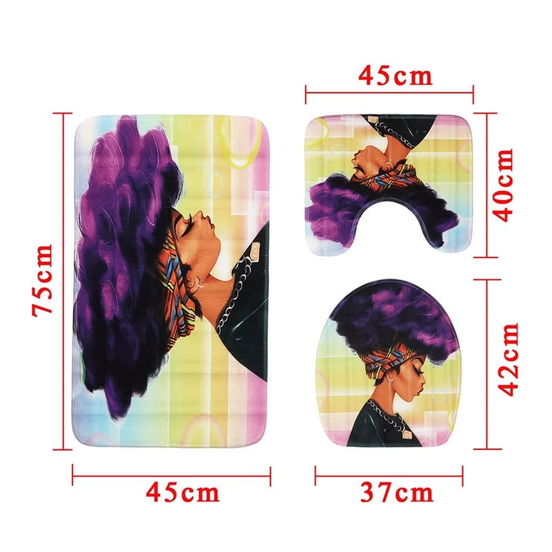 4 Pcs African Girl 3D Waterproof Shower Curtain Bathroom Non-Slip Rug Toilet Seat Cover Bath Mats Set Home Decor 3 Color