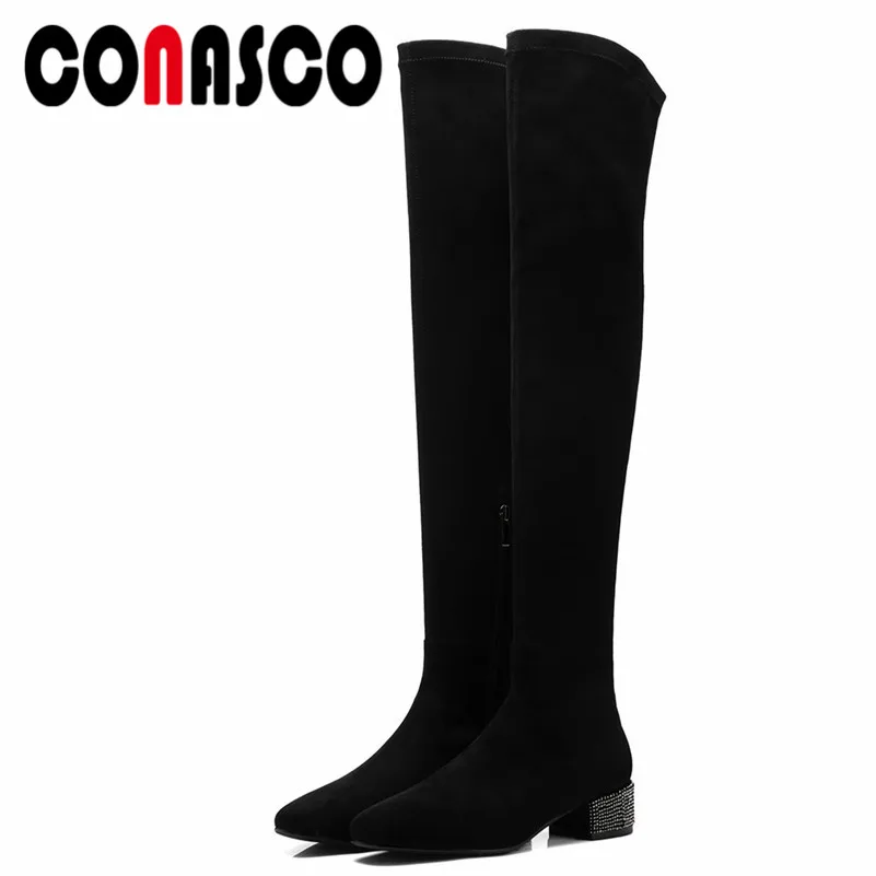 

CONASCO 2019 Women Over The Knee High Boots Zipper Winter Snow Shoes High Heel Round Toe All Match Women High Boots Shoes Woman