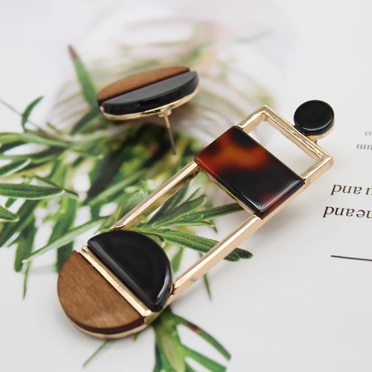 

Free Shipping Fashion Design Asymmetric Wood Brown Tortoise Resin Geometric Earring