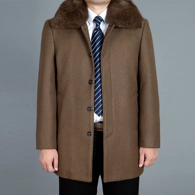 2020 New Men Woolen Coat Autumn Wool Blend Jacket Winter Thick Warm Male Pea Coat Real Rabbit Fur Mens Coats Fashion Black M-4XL 2020 New Men Woolen Coat Autumn Wool Blend Jacket Winter Thick Warm Male Pea Coat Real Rabbit Fur Mens Coats Fashion Black M-4XL
