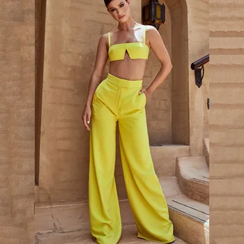 

2019 New Strapless High Waist Sexy Crop Top and Pants Set Sleeveless Strap Summer Two Piece Set Women Backless Casual Tracksuit