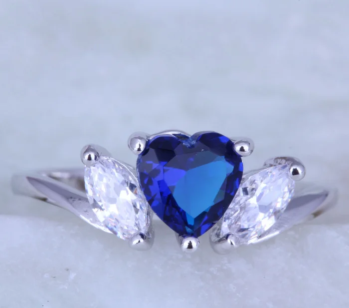 Love Monologue Aesthetic Blue Crystal White Cubic Zirconia Small Heart Silver Color Ring for Womens J0401 Size 6/9 Fast Shipping | Украшения