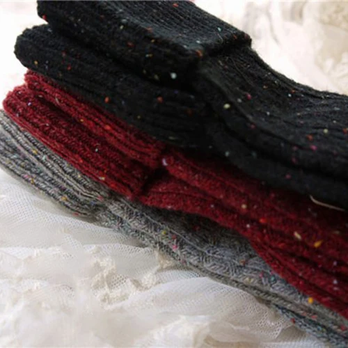 New Style Women's Fashion Turn Up Rib Dot Wool Blend Knee High Winter Boot Socks