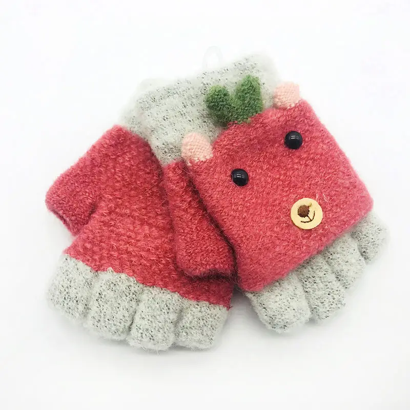 Зимние Детские теплые перчатки, детские вязаные эластичные варежки для мальчиков и девочек, милые эластичные перчатки с широкими пальцами, муфта для рук от 3 до 8 лет - Цвет: Розовый
