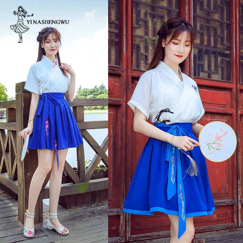 Hanfu Mulheres Modern Costume Dress Hanfu Women Adult Improved Costume Chinese Style Student Suit Retro Style Daily Short Skirt
