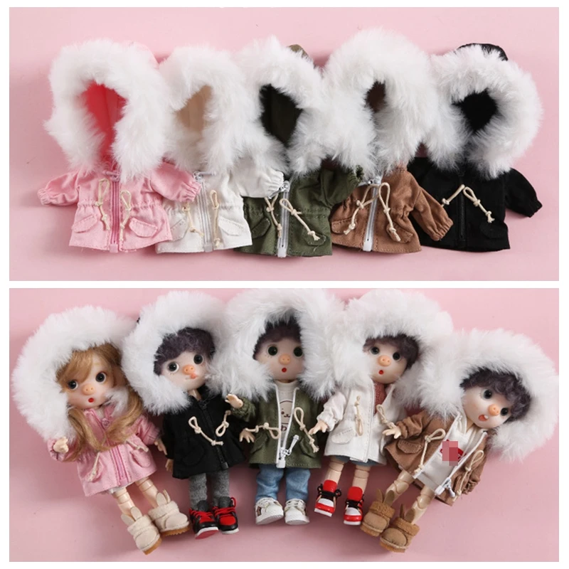 New Cool Doll Clothes Fashion Cotton Windbreaker Coat Hat for 1/12bjd,obitsu 11,ob11 Doll Accessories Cltohing