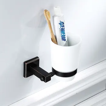

AUSWIND Antique Toothbrush Holder Black Oil Rubbed Solid Brass Square Base Tumbler Cup Holder Bathroom Lavatory K9118