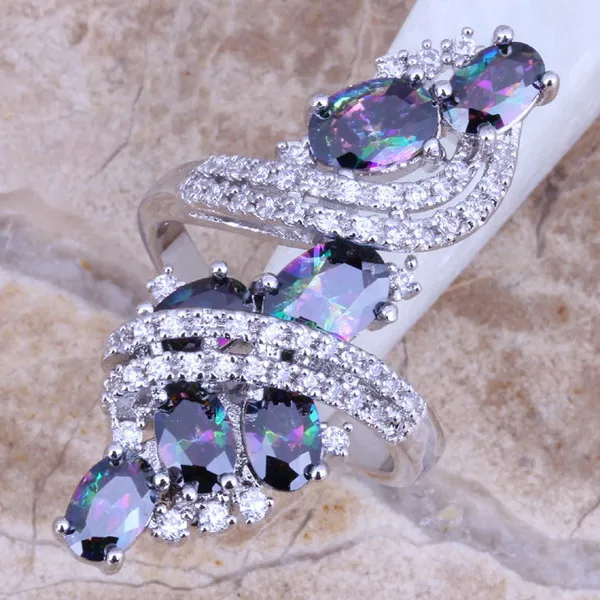 

Shiny Rainbow Mystic White CZ 925 Sterling Silver Ring For Women Size 5 / 6 / 7 / 8 / 9 / 10 / 11 / 12 S0218