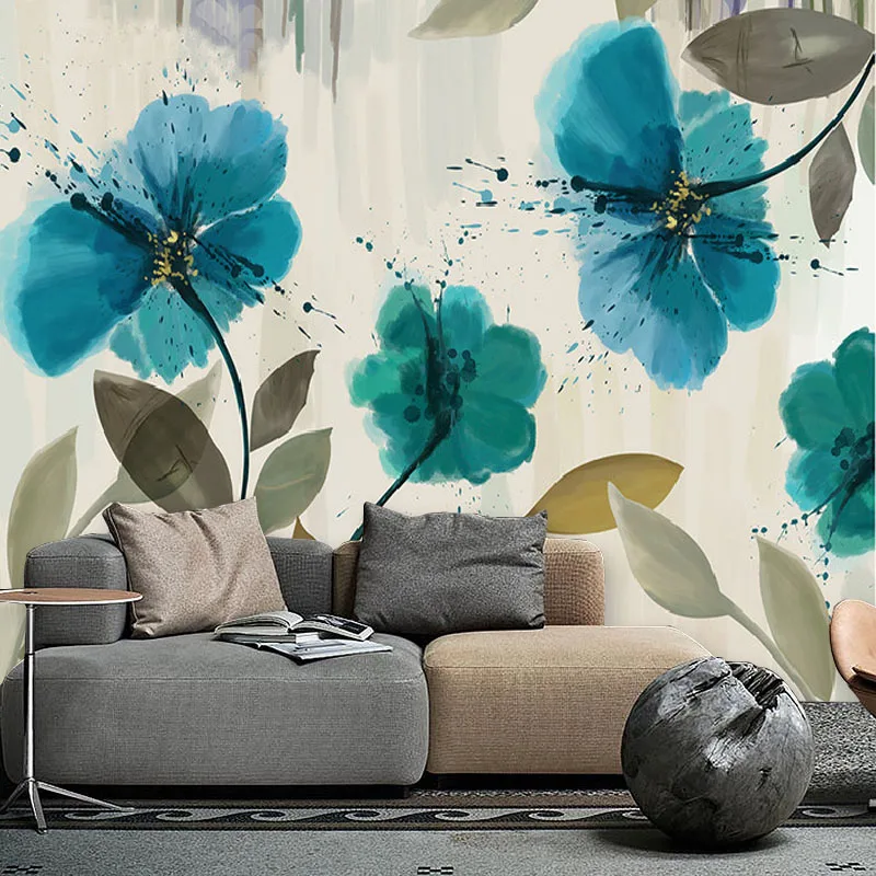 Tuya Art Custom vintage teal flowers design wall mural on the wall for