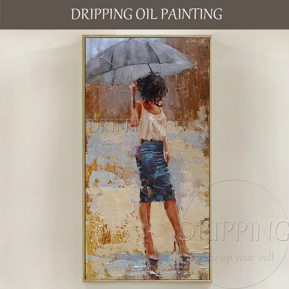 

Amazing Beautiful Lady with Umbrella Oil Painting for Wall Decoration Hand-painted High Quality Lady Portrait Oil Painting