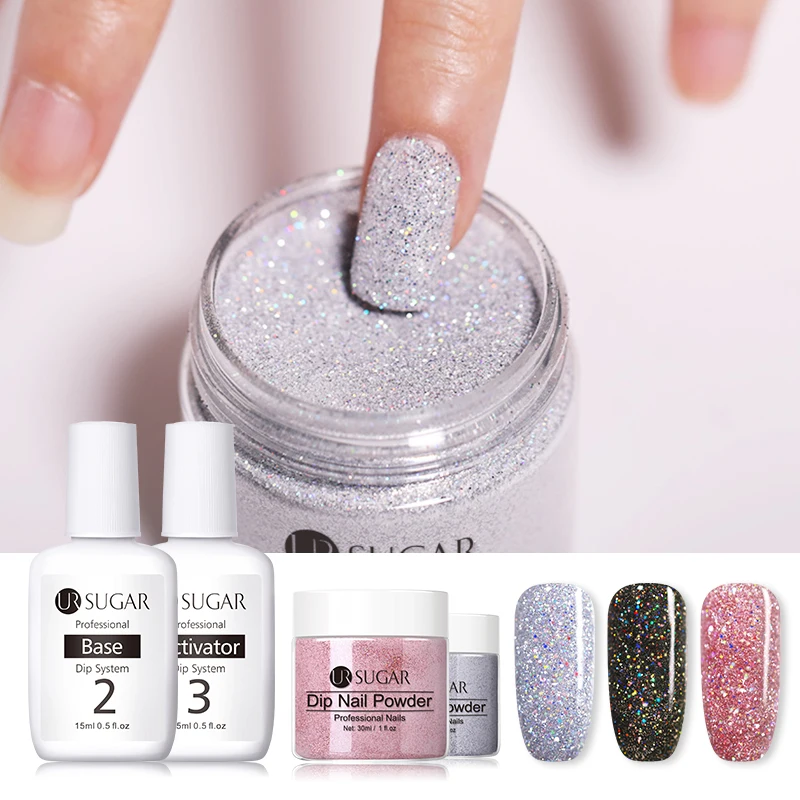 

UR SUGAR 7pcs/set Dipping System Nail Kit Dipping Nail Art Powder With Base Activator Liquid Gel Natural Dry Without Lamp Nail