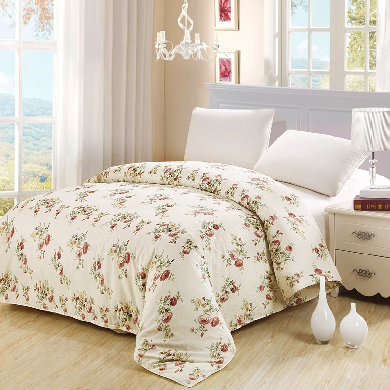 Hot sale luxury white Pink Flowers Print Bedding 100% Cotton Bed duvet cover twin full Queen ...