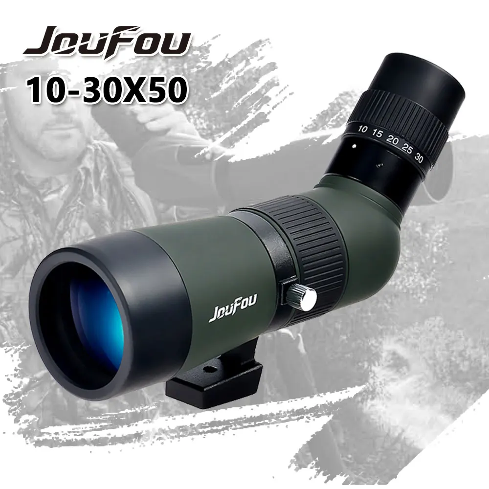 JouFou 10-30X50 Hunting Birdwatching telescope Waterproof Spotting Scope Zoom Monocular Wide-angle Design Telescope With Tripod | Спорт и